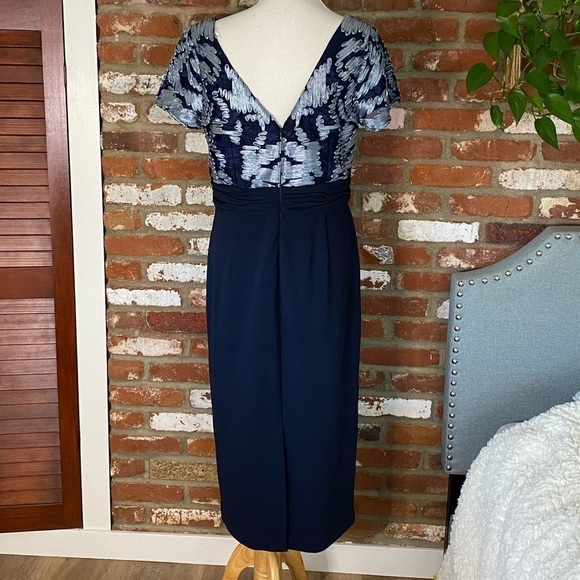JS COLLECTIONS Navy Blue Mixed Media Soutache Midi Dress Size 12 - Picture 9 of 11